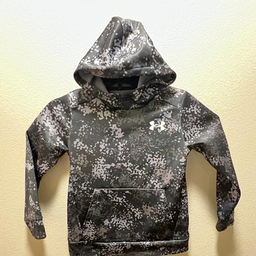 Kids Under Armour Small Grey Hoodie Digital Camo Polyester Pullover Logo